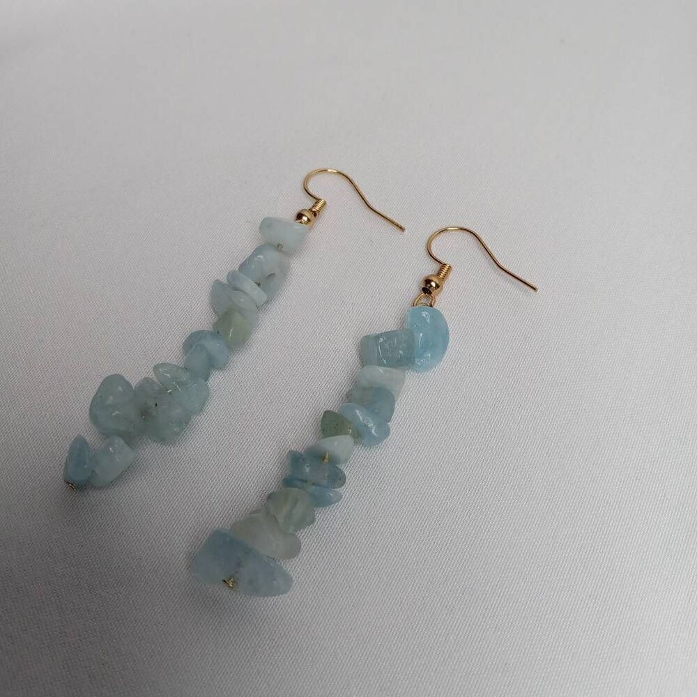 Aquamarine stone chip earrings boho bohemian western hippie lagenlook bohochic - Picture 1 of 3